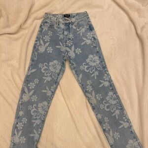 PLAYBOY by PacSun Blue Floral Denim Shorts